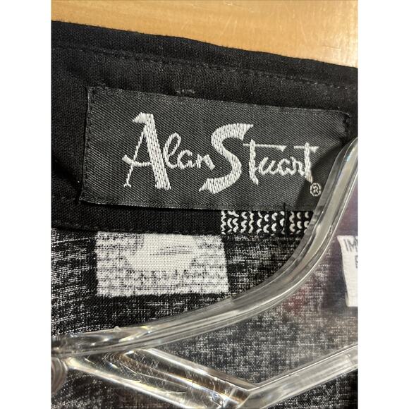 Alan Stewart Shirt Men’s Medium Black Hawaiian Rayon Short Sleeve Button Adult - Picture 3 of 12